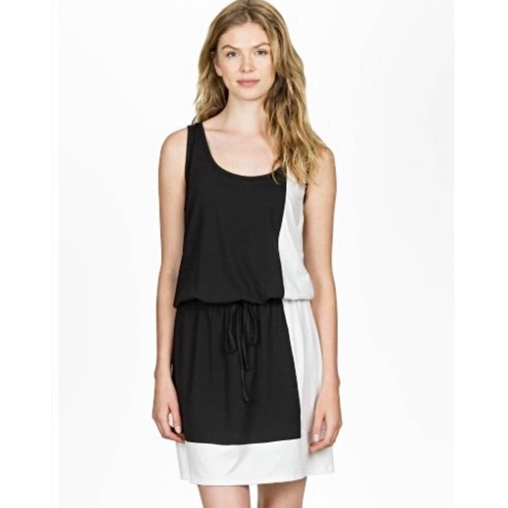 Lilla P Color Block Black & White Jersey Knit Tank Dress Drawstring Waist Medium